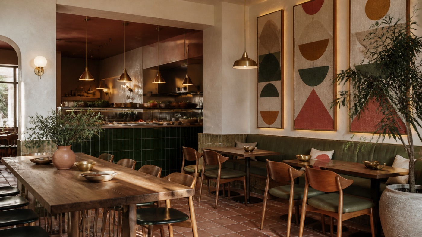 Illustrative concept of the warm modern BEHGA dining room